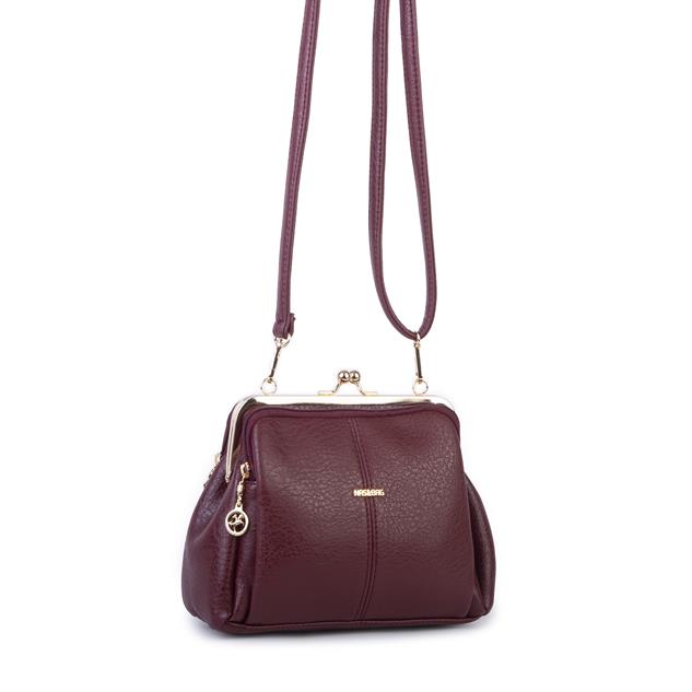 Nas Bag Burslu Klipsli Vintage Omuz ve Çapraz Çanta (23x20 cm ebatlarındadır) Bordo Victoria