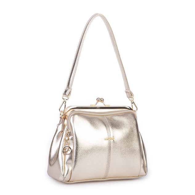 Nas Bag Burslu Klipsli Vintage Omuz ve Çapraz Çanta (23x20 cm ebatlarındadır) Gold