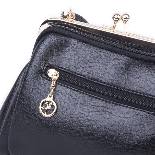 Nas Bag Burslu Klipsli Vintage Omuz ve Çapraz Çanta (23x20 cm ebatlarındadır) Siyah Victoria