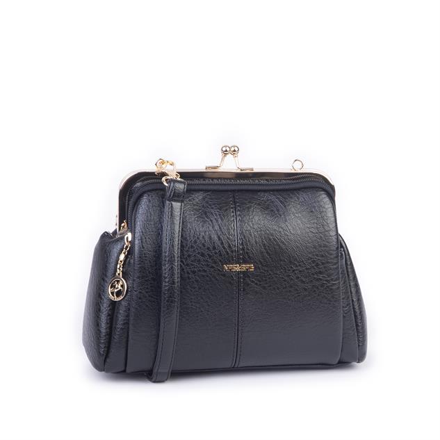 Nas Bag Burslu Klipsli Vintage Omuz ve Çapraz Çanta (23x20 cm ebatlarındadır) Siyah Victoria