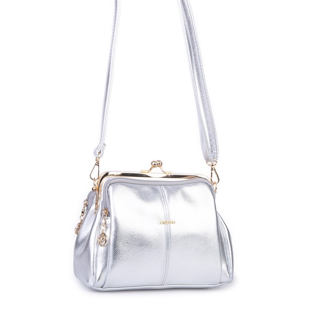 Nas Bag Burslu Klipsli Vintage Omuz ve Çapraz Çanta (23x20 cm ebatlarındadır) Gümüş