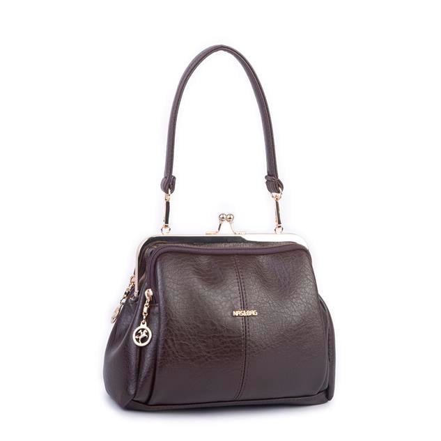 Nas Bag Burslu Klipsli Vintage Omuz ve Çapraz Çanta (23x20 cm ebatlarındadır) Kahve Victoria