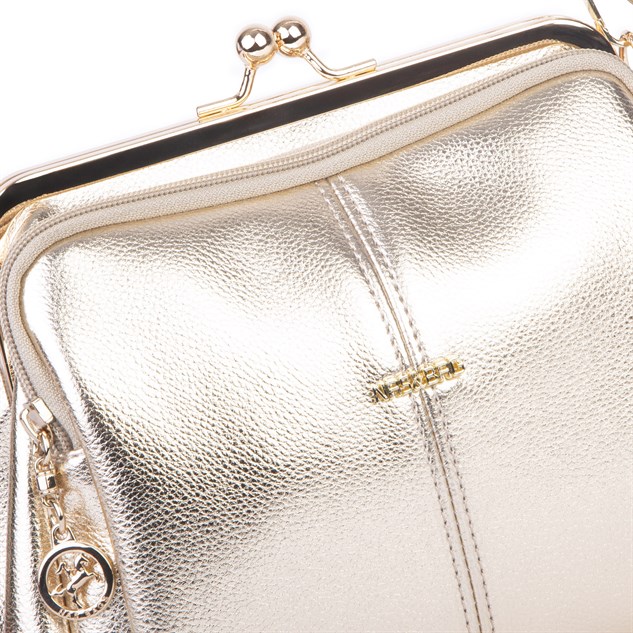 Nas Bag Burslu Klipsli Vintage Omuz ve Çapraz Çanta (23x20 cm ebatlarındadır) Gold