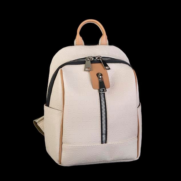 Nas Bag Büyük Boy Geniş İç Hacim Kadın Sırt Çantası Krem Camel Gofraj