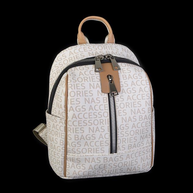 Nas Bag Büyük Boy Geniş İç Hacim Kadın Sırt Çantası Krem Camel Yazılı