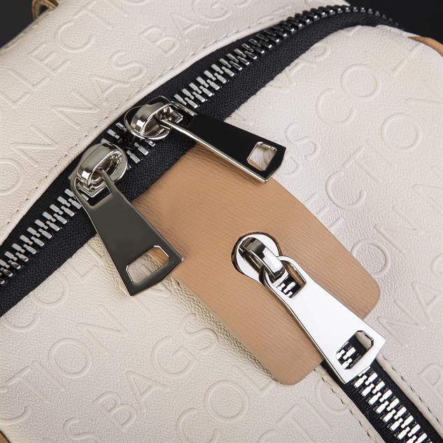 Nas Bag Büyük Boy Geniş İç Hacim Kadın Sırt Çantası Krem Camel Gofraj