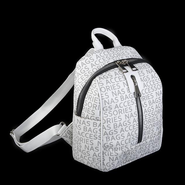 Nas Bag Büyük Boy Geniş İç Hacim Kadın Sırt Çantası Beyaz Yazılı