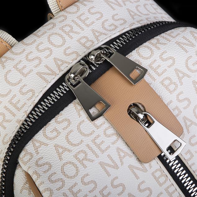 Nas Bag Büyük Boy Geniş İç Hacim Kadın Sırt Çantası Krem Camel Yazılı