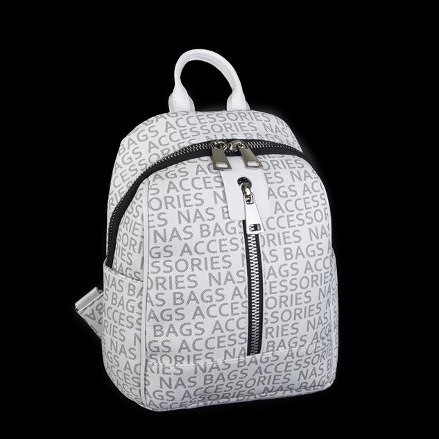 Nas Bag Büyük Boy Geniş İç Hacim Kadın Sırt Çantası Beyaz Yazılı