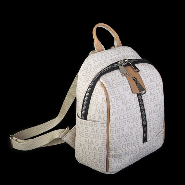 Nas Bag Büyük Boy Geniş İç Hacim Kadın Sırt Çantası Krem Camel Yazılı