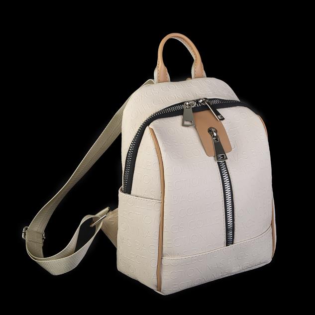 Nas Bag Büyük Boy Geniş İç Hacim Kadın Sırt Çantası Krem Camel Gofraj