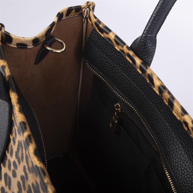 Nas Bag Tote Bag Büyük Boy Kadın Omuz ve Çapraz  Çanta Taba Leopar