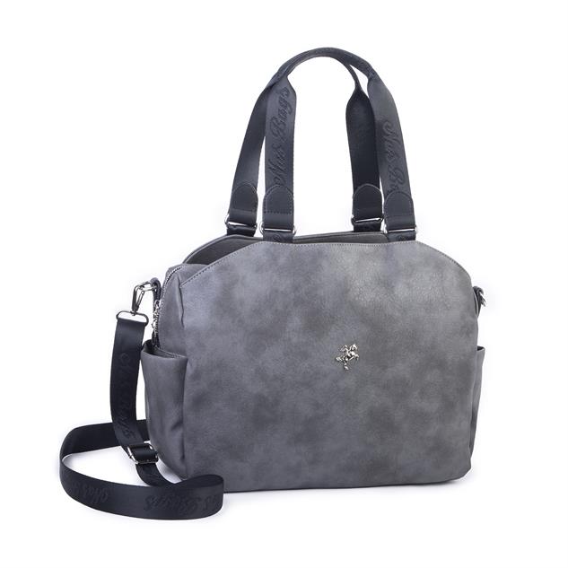 Nas Bag Büyük Boy Spor Geniş Hacimli Günlük veya Spor Omuz Çantası Gri Siyah  Raven ( 36x30 cm )