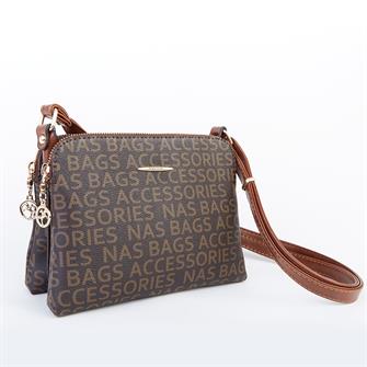 Nas Bag Çapraz Çanta Çift Fermuarlı Ayarlanabilir Askılı Çanta Kahve Taba Yazılı
