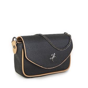 Nas Bag Çapraz Çanta Siyah Camel  Gofraj