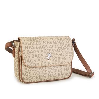 Nas Bag Çapraz Çanta Vizon Taba Yazılı