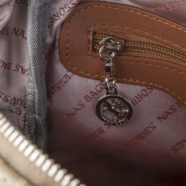 Nas Bag Çok Cepli Sade Şık Kadın Sırt Çantası Vizon Taba  Yazılı