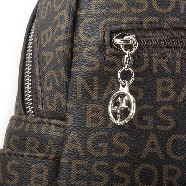 Nas Bag Çok Cepli Sade Şık Kadın Sırt Çantası Kahve  Taba  Yazılı