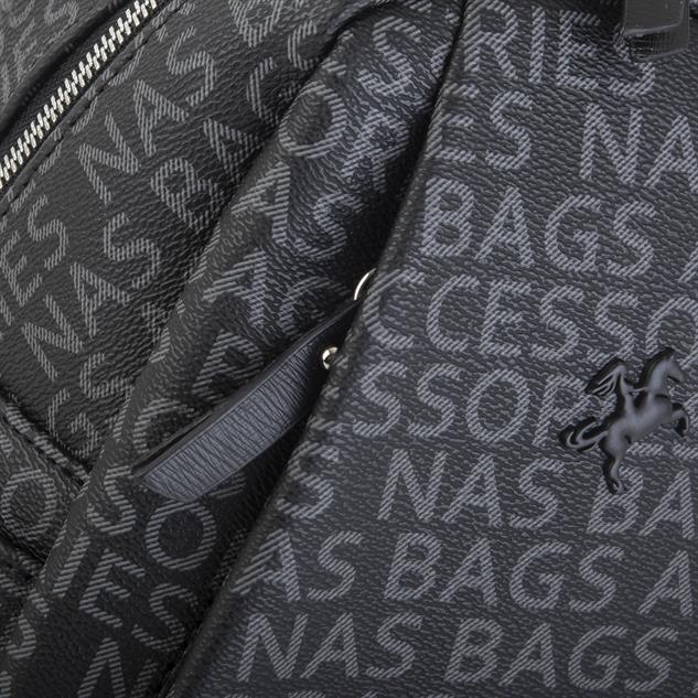 Nas Bag Çok Cepli Sade Şık Kadın Sırt Çantası Siyah Yazılı