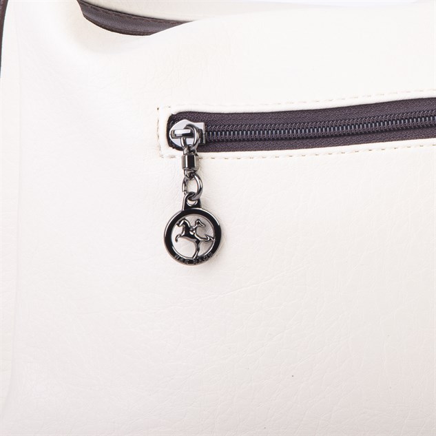 Nas Bag Çok Gözlü Kadın Omuz ve Çapraz Çanta (33x25 cm ) Krem Kahve Victoria