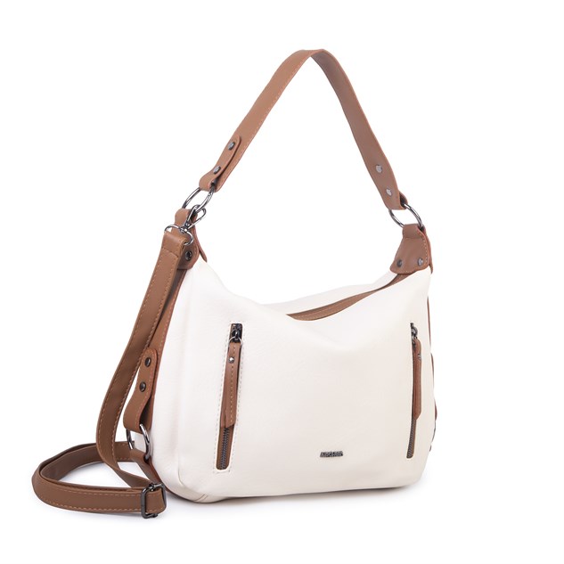 Nas Bag Çok Gözlü Kadın Omuz ve Çapraz Çanta (33x25 cm ) Krem Taba Victoria