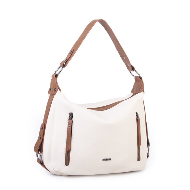 Nas Bag Çok Gözlü Kadın Omuz ve Çapraz Çanta (33x25 cm ) Krem Taba Victoria