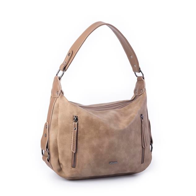Nas Bag Çok Gözlü Kadın Omuz ve Çapraz Çanta (33x25 cm ) Vizon  Raven 