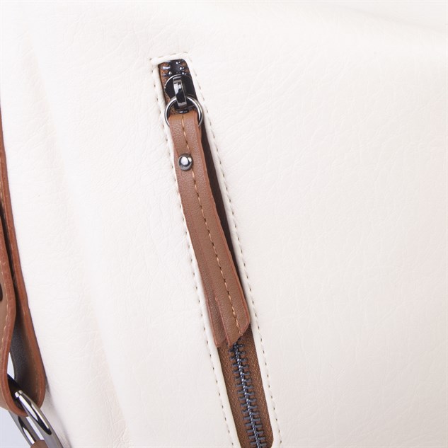 Nas Bag Çok Gözlü Kadın Omuz ve Çapraz Çanta (33x25 cm ) Krem Taba Victoria