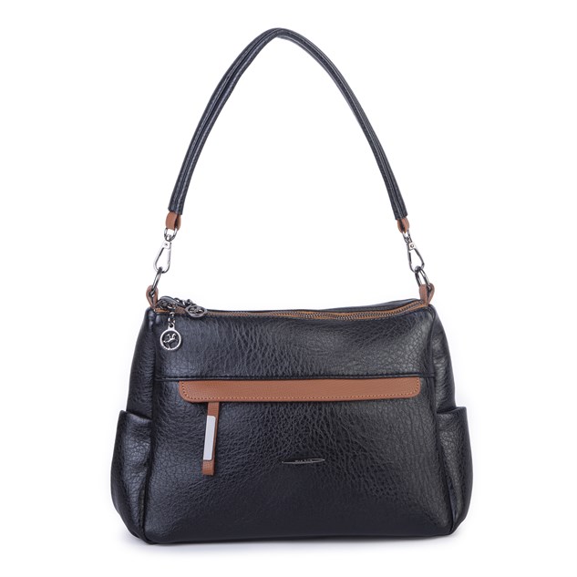 Nas Bag Çok Gözlü Yumuşak ve Hafif Yapılı Çift Askılı Omuz ve Çapraz Çanta ( 30x24 cm ) Siyah Taba Victoria