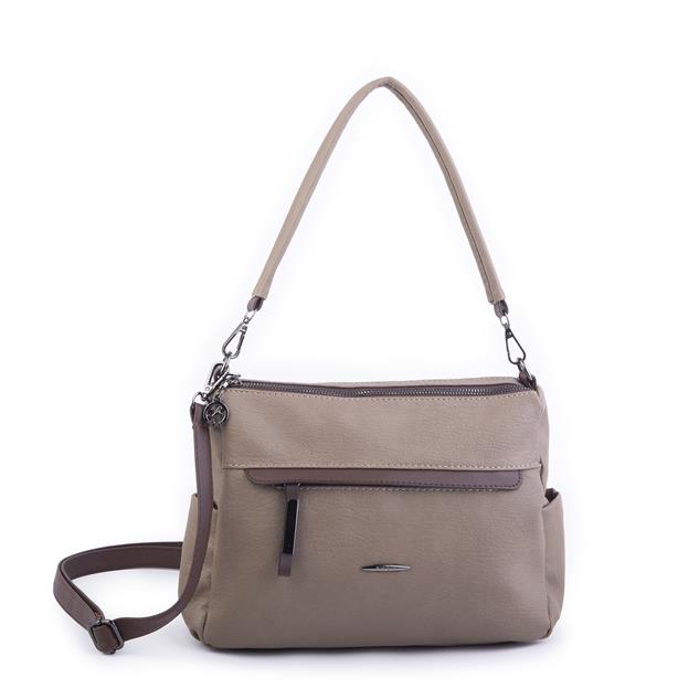 Nas Bag Çok Gözlü Yumuşak ve Hafif Yapılı Çift Askılı Omuz ve Çapraz Çanta Vizon Kahve Lizbon ( 30x24 cm )