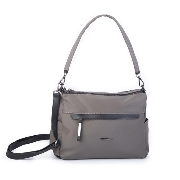 Nas Bag Çok Gözlü Yumuşak ve Hafif Yapılı Çift Askılı Omuz ve Çapraz Çanta Gri Siyah   Buzzy  ( 30x24 cm )