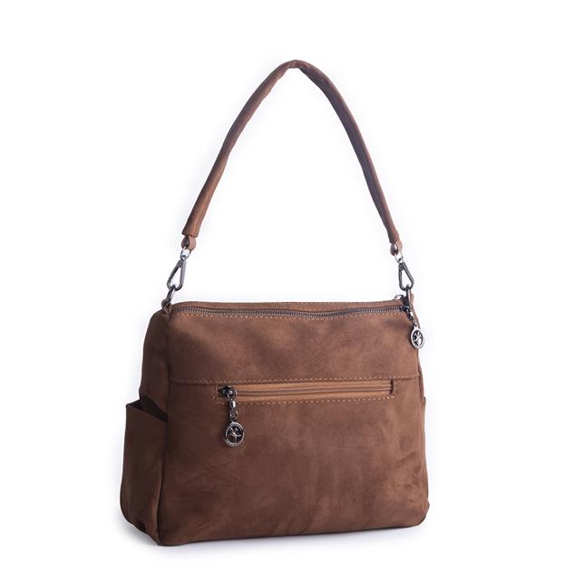 Nas Bag Çok Gözlü Yumuşak ve Hafif Yapılı Çift Askılı Omuz ve Çapraz Çanta  Taba  Süet  ( 30x24 cm )