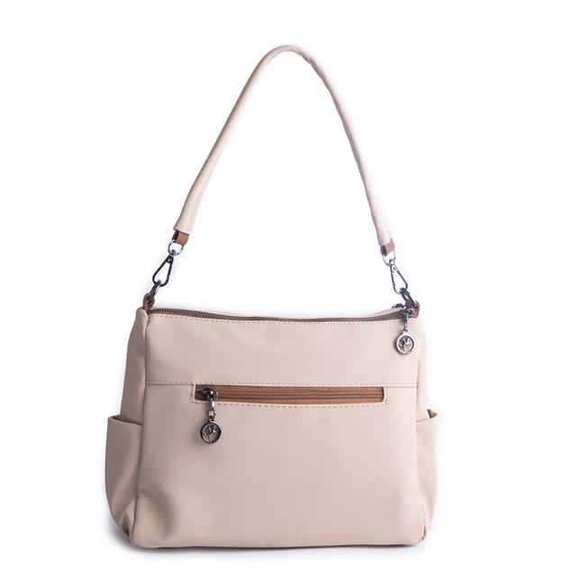 Nas Bag Çok Gözlü Yumuşak ve Hafif Yapılı Çift Askılı Omuz ve Çapraz Çanta Kum  Taba Buzzy  ( 30x24 cm )