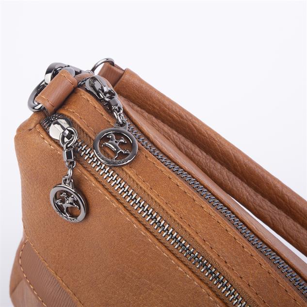 Nas Bag Çok Gözlü Yumuşak ve Hafif Yapılı Çift Askılı Omuz ve Çapraz Çanta Taba Lizbon ( 30x24 cm )