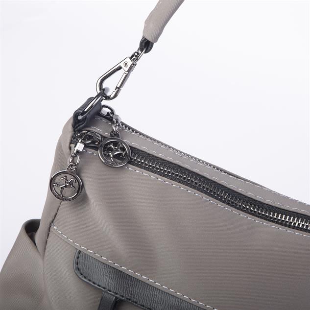 Nas Bag Çok Gözlü Yumuşak ve Hafif Yapılı Çift Askılı Omuz ve Çapraz Çanta Gri Siyah   Buzzy  ( 30x24 cm )