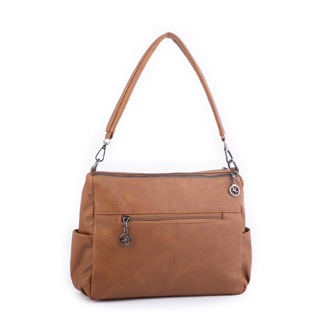 Nas Bag Çok Gözlü Yumuşak ve Hafif Yapılı Çift Askılı Omuz ve Çapraz Çanta Taba Lizbon ( 30x24 cm )