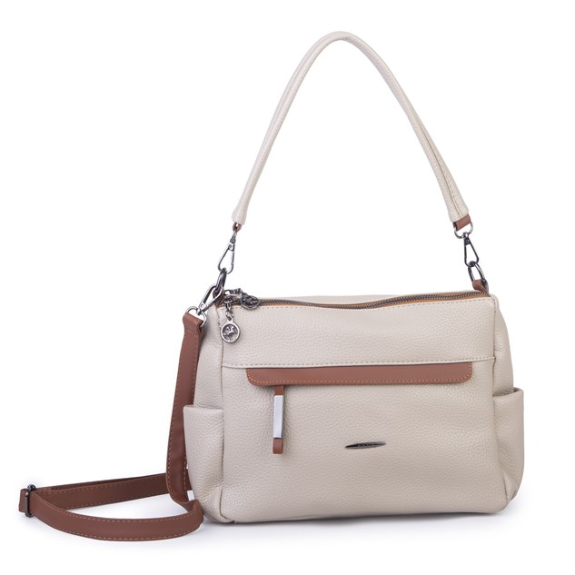 Nas Bag Çok Gözlü Yumuşak ve Hafif Yapılı Çift Askılı Omuz ve Çapraz Çanta ( 30x24 cm ) Kum Taba Victoria