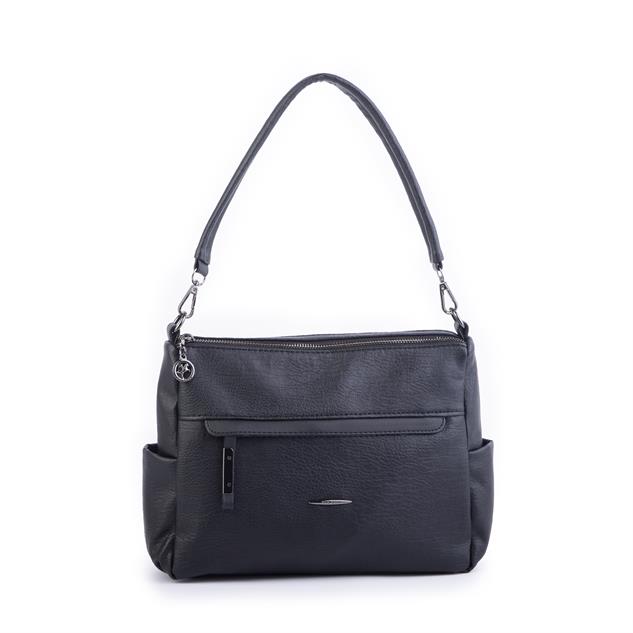 Nas Bag Çok Gözlü Yumuşak ve Hafif Yapılı Çift Askılı Omuz ve Çapraz Çanta Siyah  Lizbon ( 30x24 cm )