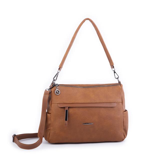 Nas Bag Çok Gözlü Yumuşak ve Hafif Yapılı Çift Askılı Omuz ve Çapraz Çanta Taba Lizbon ( 30x24 cm )