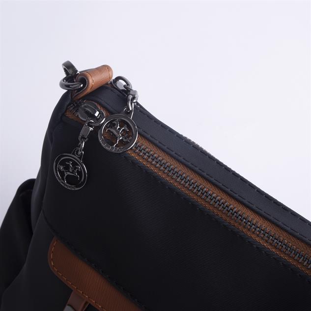 Nas Bag Çok Gözlü Yumuşak ve Hafif Yapılı Çift Askılı Omuz ve Çapraz Çanta Siyah Taba  Buzzy  ( 30x24 cm )