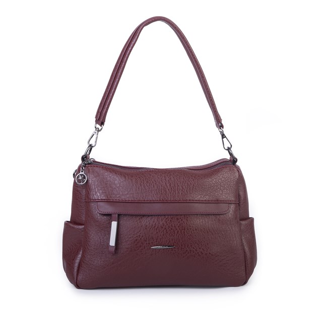 Nas Bag Çok Gözlü Yumuşak ve Hafif Yapılı Çift Askılı Omuz ve Çapraz Çanta ( 30x24 cm ) Bordo Victoria