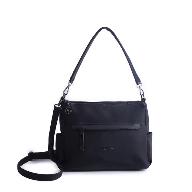 Nas Bag Çok Gözlü Yumuşak ve Hafif Yapılı Çift Askılı Omuz ve Çapraz Çanta Siyah Buzzy  ( 30x24 cm )