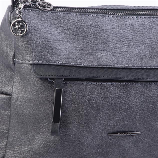 Nas Bag Çok Gözlü Yumuşak ve Hafif Yapılı Çift Askılı Omuz ve Çapraz Çanta Gri Siyah Lizbon ( 30x24 cm )