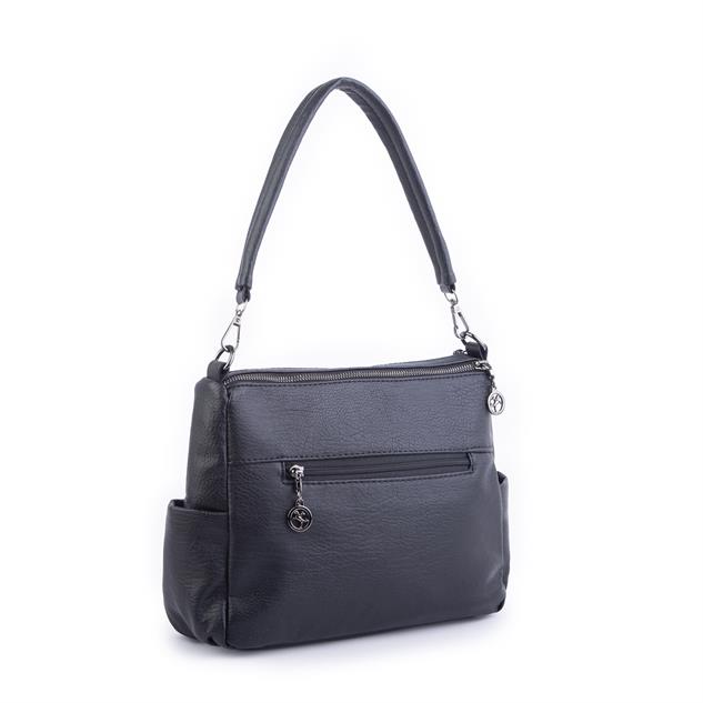Nas Bag Çok Gözlü Yumuşak ve Hafif Yapılı Çift Askılı Omuz ve Çapraz Çanta Siyah  Lizbon ( 30x24 cm )