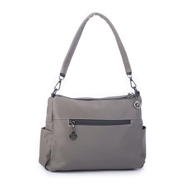 Nas Bag Çok Gözlü Yumuşak ve Hafif Yapılı Çift Askılı Omuz ve Çapraz Çanta Gri Siyah   Buzzy  ( 30x24 cm )
