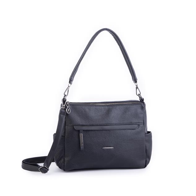 Nas Bag Çok Gözlü Yumuşak ve Hafif Yapılı Çift Askılı Omuz ve Çapraz Çanta Siyah  Lizbon ( 30x24 cm )