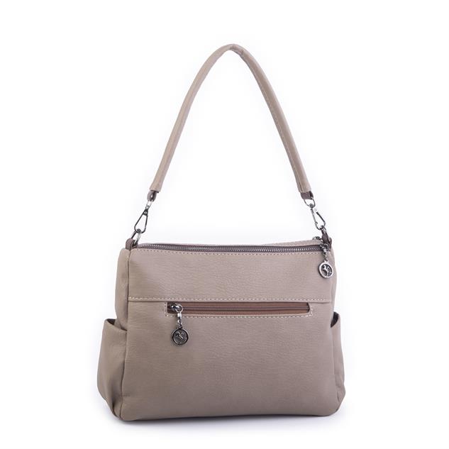 Nas Bag Çok Gözlü Yumuşak ve Hafif Yapılı Çift Askılı Omuz ve Çapraz Çanta Vizon Kahve Lizbon ( 30x24 cm )