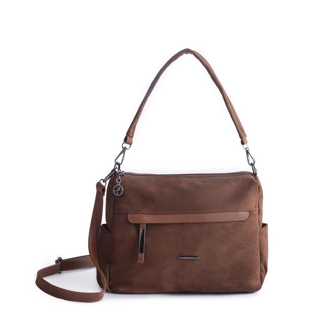 Nas Bag Çok Gözlü Yumuşak ve Hafif Yapılı Çift Askılı Omuz ve Çapraz Çanta  Taba  Süet  ( 30x24 cm )