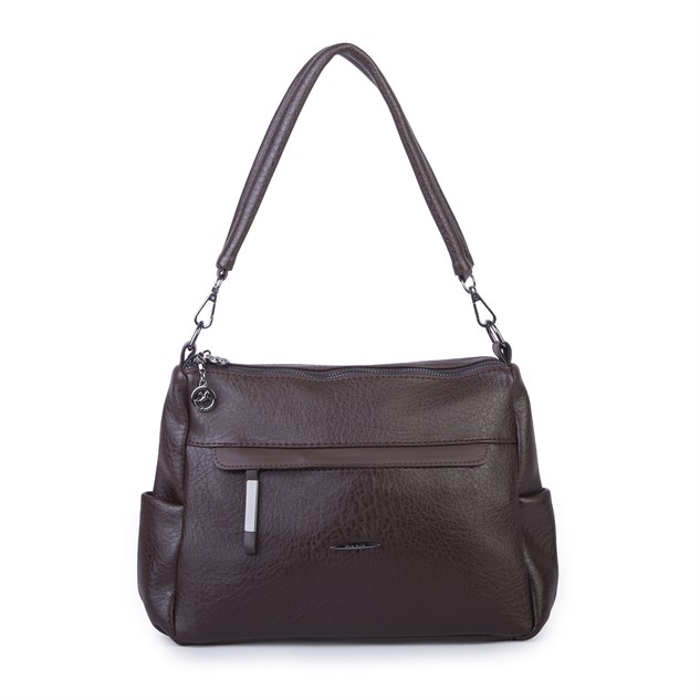 Nas Bag Çok Gözlü Yumuşak ve Hafif Yapılı Çift Askılı Omuz ve Çapraz Çanta ( 30x24 cm ) Kahve Victoria