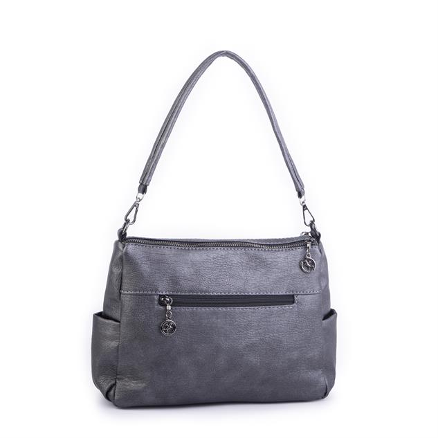 Nas Bag Çok Gözlü Yumuşak ve Hafif Yapılı Çift Askılı Omuz ve Çapraz Çanta Gri Siyah Lizbon ( 30x24 cm )